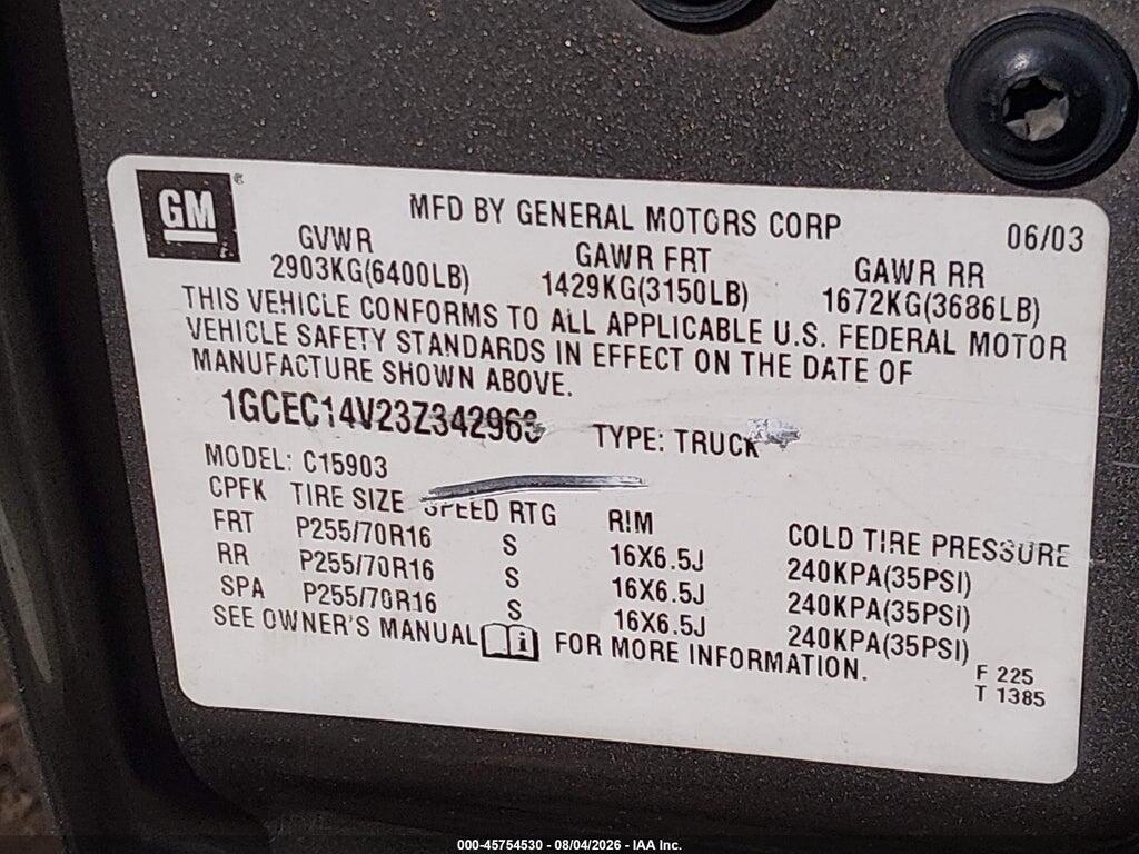 1GCEC14V23Z342963 2003 CHEVROLET SILVERADO 1500 photo no. 9