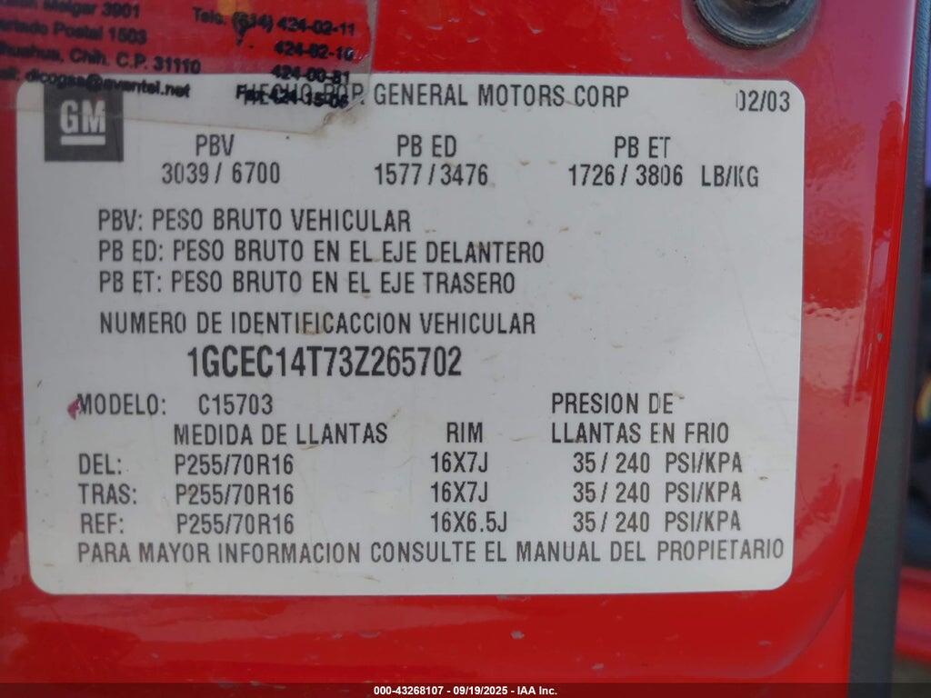 1GCEC14T73Z265702 2003 CHEVROLET SILVERADO 1500 photo no. 9