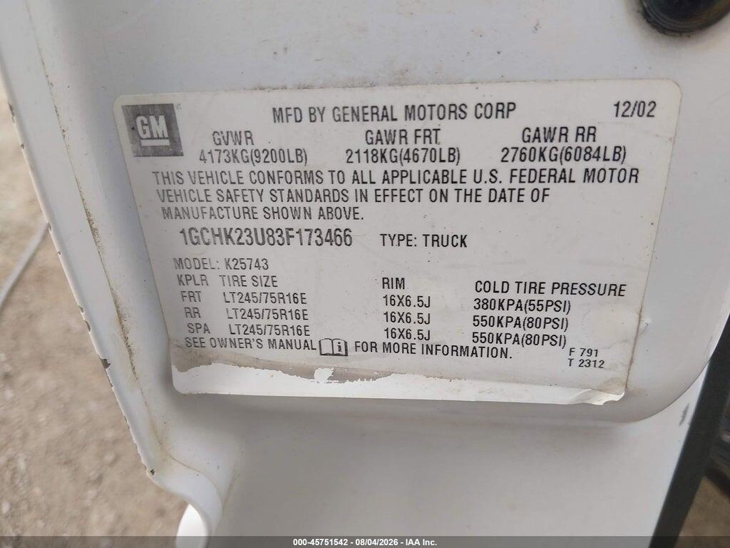 1GCHK23U83F173466 2003 CHEVROLET SILVERADO 2500HD photo no. 9