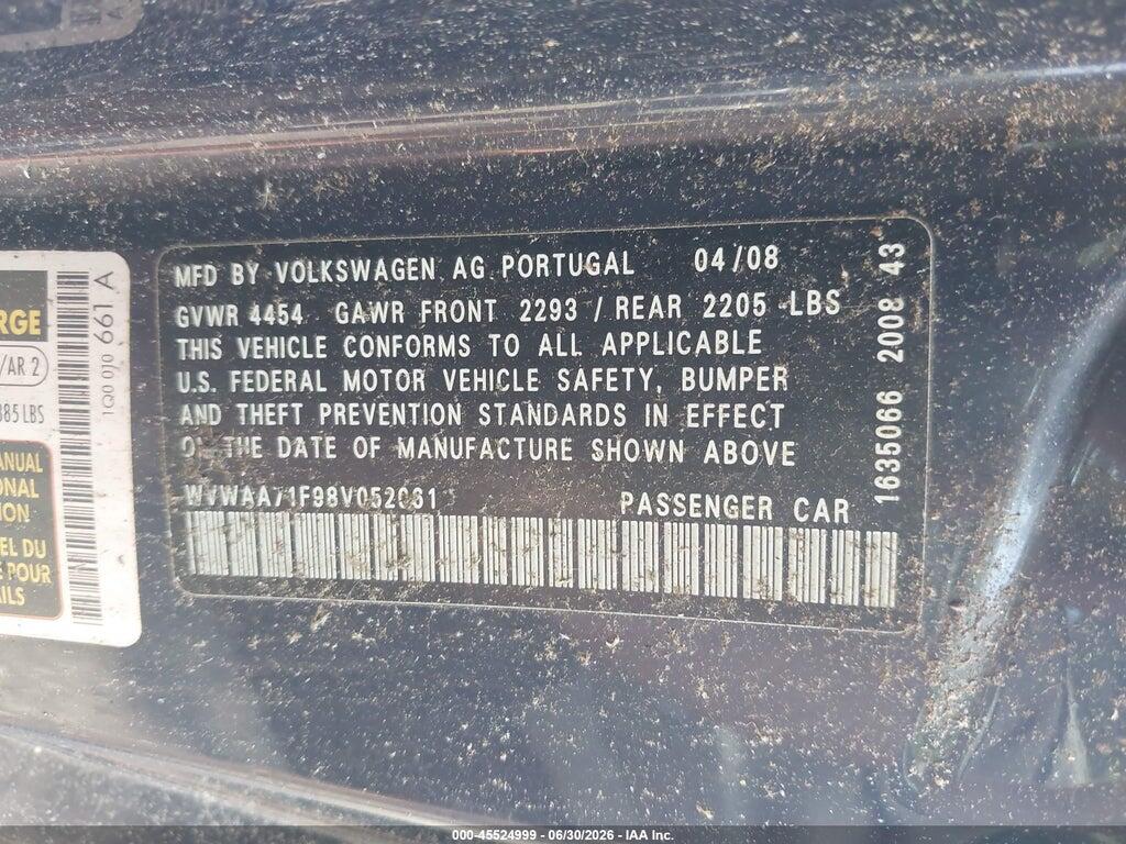 WVWAA71F98V052061 2008 VOLKSWAGEN EOS photo no. 9