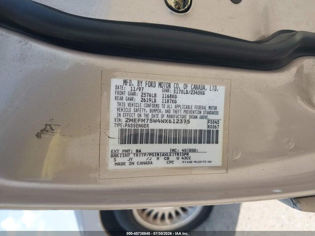 2MEFM75W4WX612375 1998 MERCURY GRAND MARQUIS photo no. 9