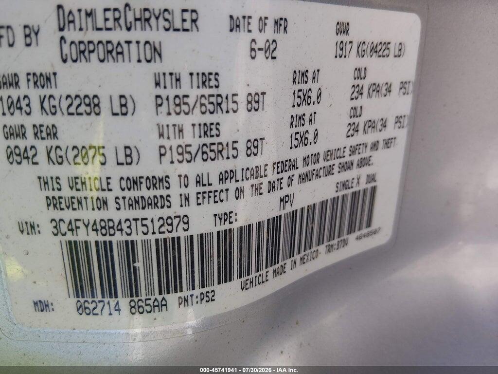 3C4FY48B43T512979 2003 CHRYSLER PT CRUISER photo no. 9
