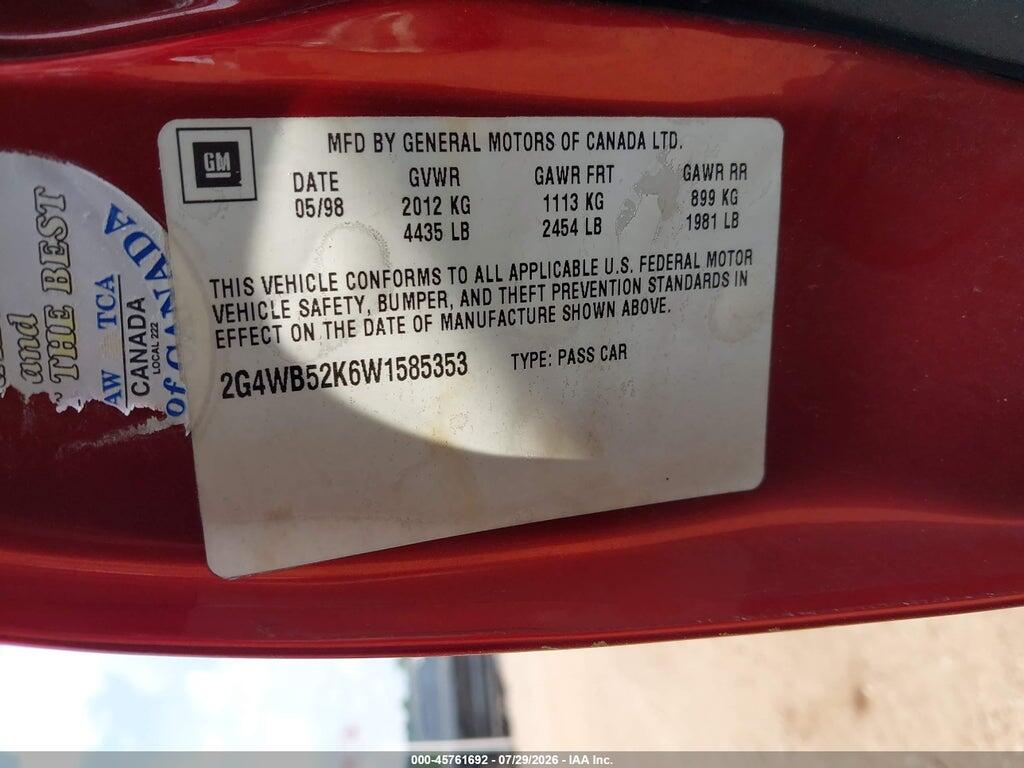 2G4WB52K6W1585353 1998 BUICK REGAL photo no. 9