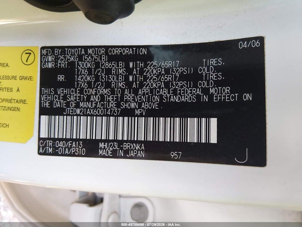 JTEDW21AX60014737 2006 TOYOTA HIGHLANDER HYBRID photo no. 9