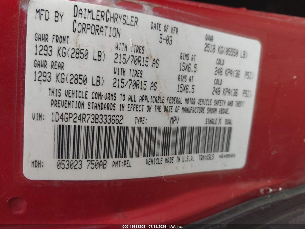 1D4GP24R73B333662 2003 DODGE GRAND CARAVAN photo no. 9
