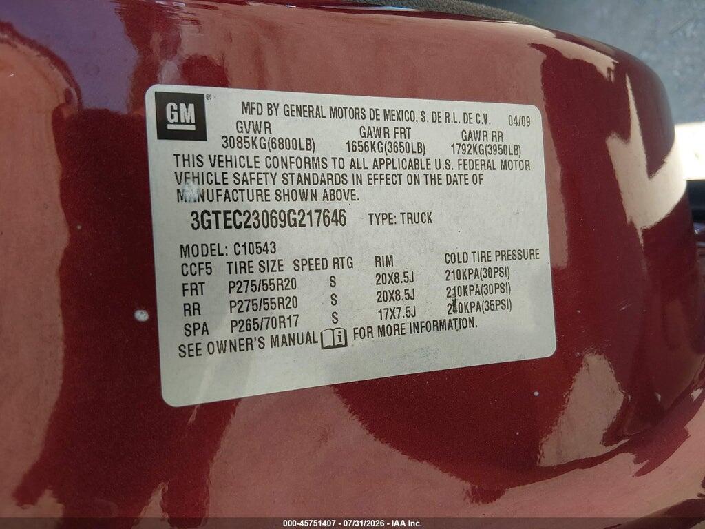 3GTEC23069G217646 2009 GMC SIERRA 1500 photo no. 9