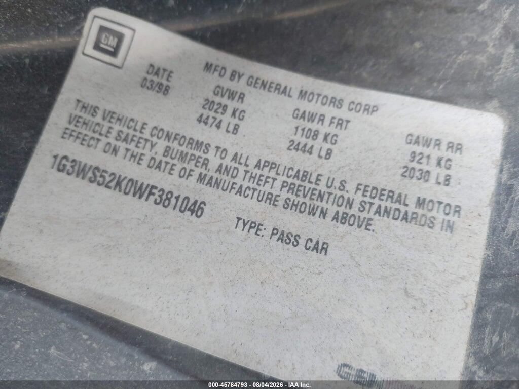1G3WS52K0WF381046 1998 OLDSMOBILE INTRIGUE photo no. 9
