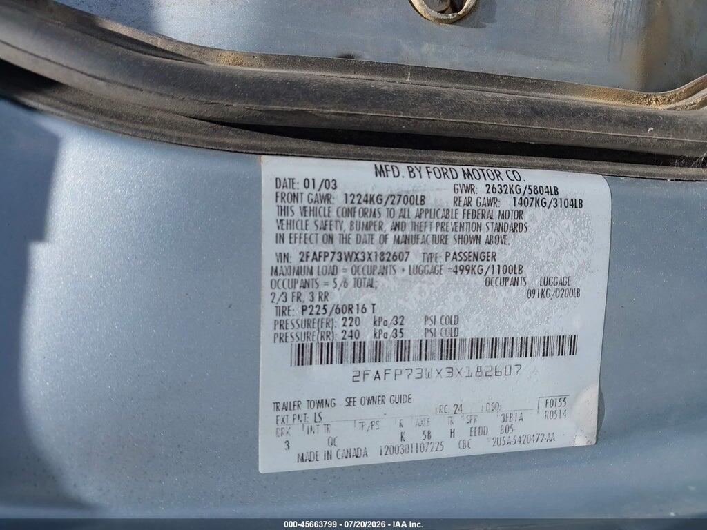 2FAFP73WX3X182607 2003 FORD CROWN VICTORIA photo no. 9