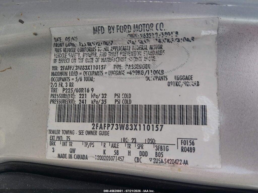 2FAFP73W83X110157 2003 FORD CROWN VICTORIA photo no. 9