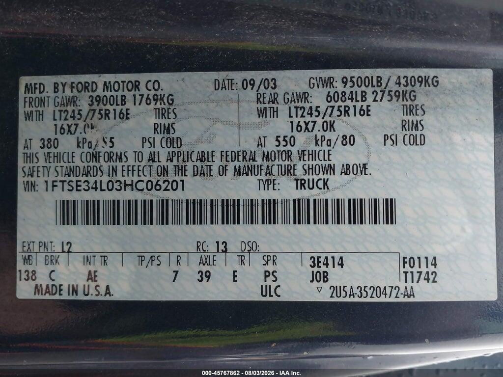 1FTSE34L03HC06201 2003 FORD E-350 SUPER DUTY photo no. 9