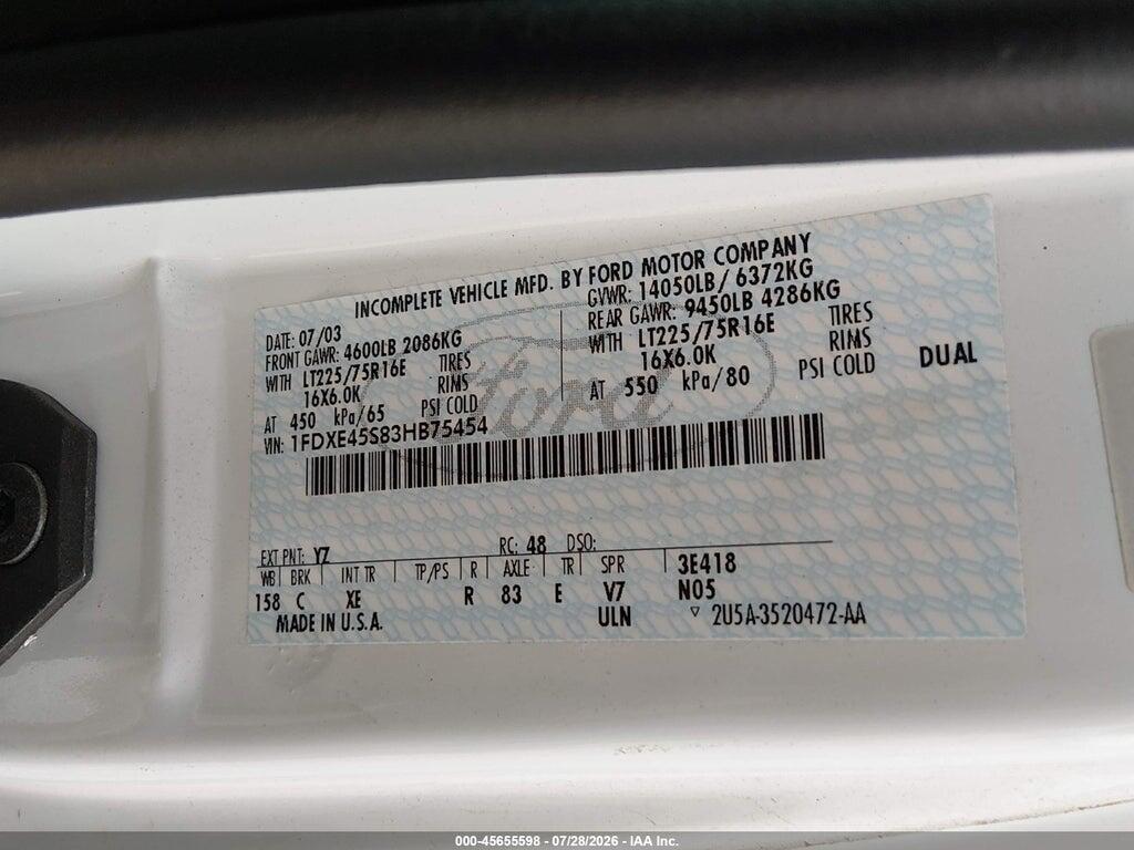 1FDXE45S83HB75454 2003 FORD E-450 CUTAWAY photo no. 8