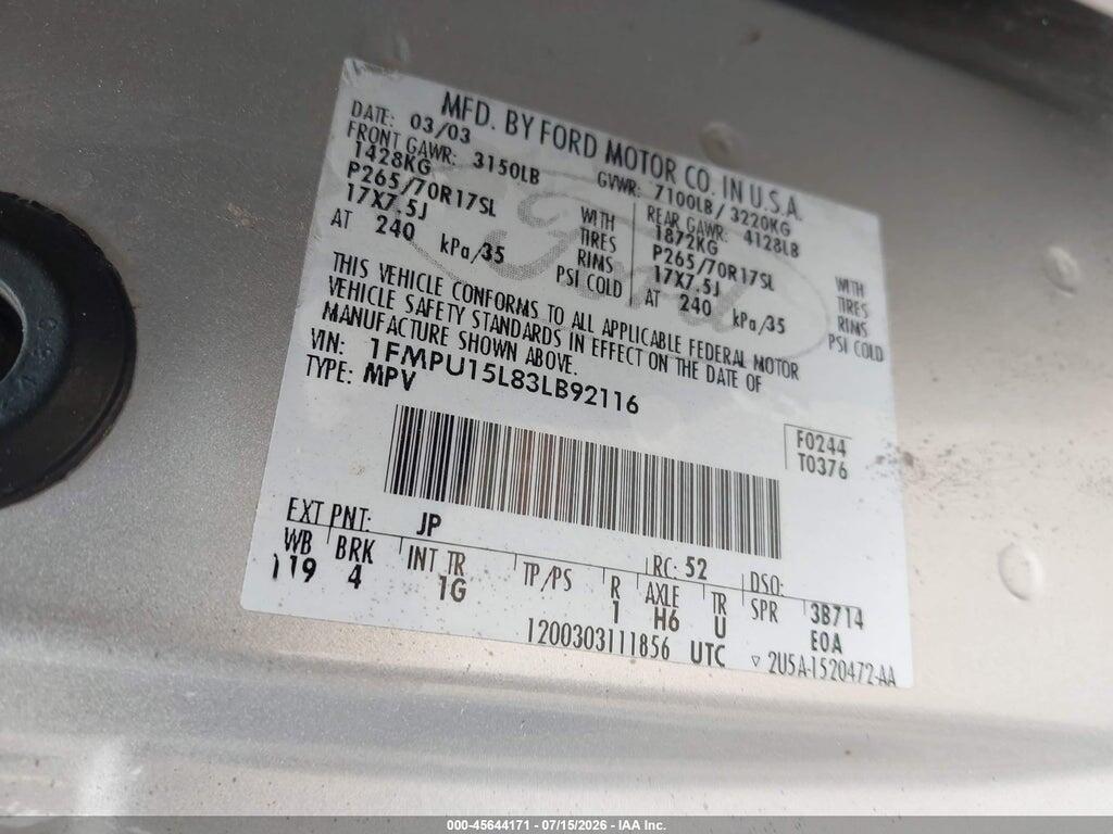 1FMPU15L83LB92116 2003 FORD EXPEDITION photo no. 9