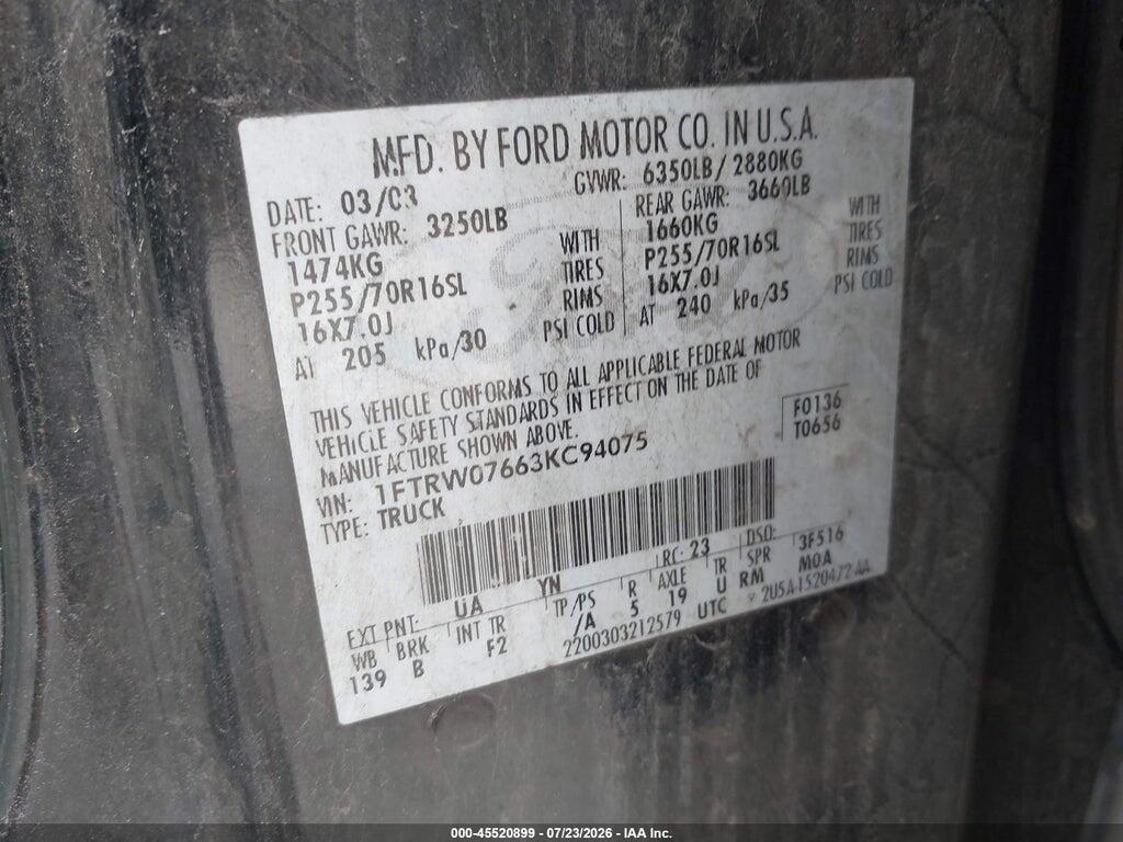 1FTRW07663KC94075 2003 FORD F-150 photo no. 9