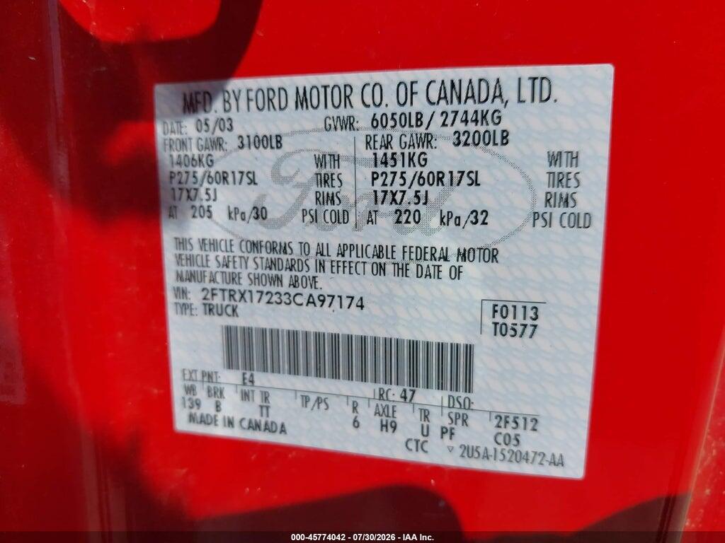 2FTRX17233CA97174 2003 FORD F-150 photo no. 9