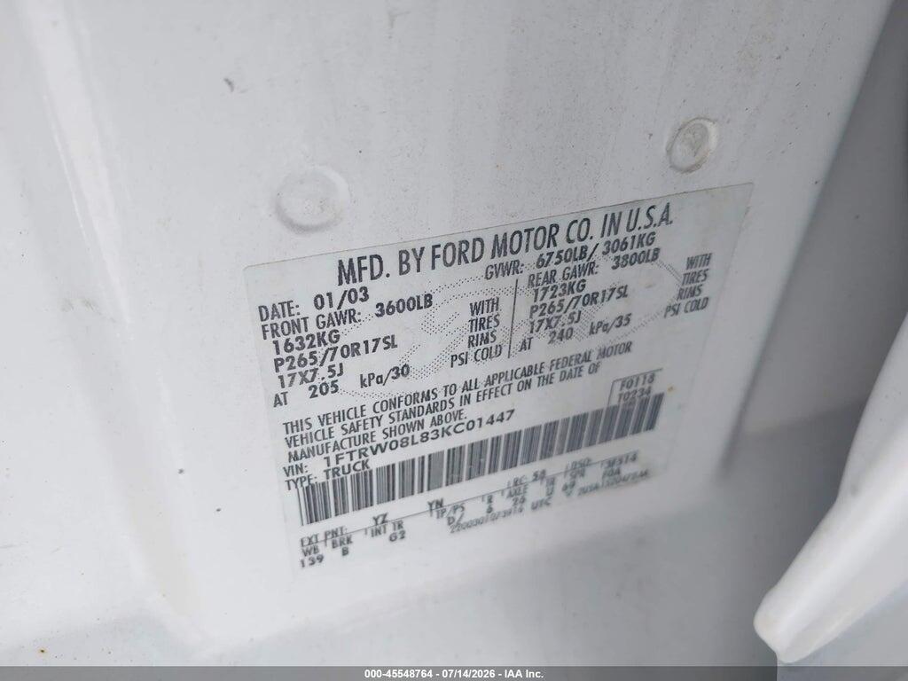 1FTRW08L83KC01447 2003 FORD F-150 photo no. 9