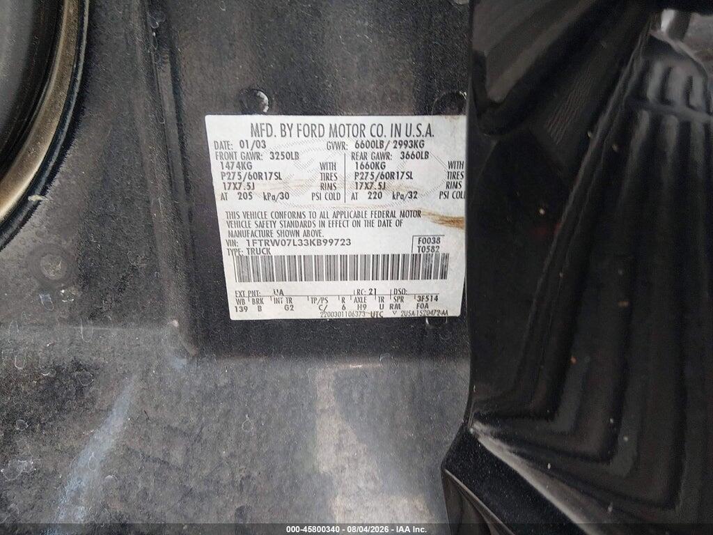 1FTRW07L33KB99723 2003 FORD F-150 photo no. 9