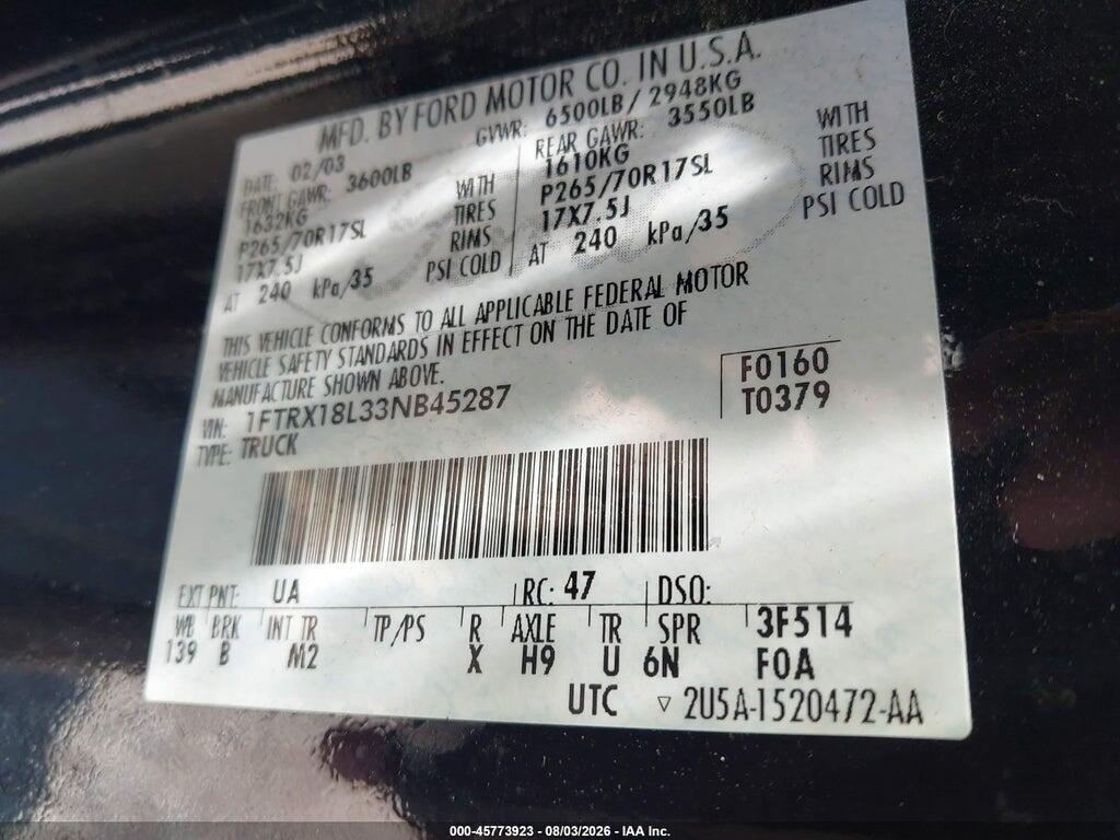 1FTRX18L33NB45287 2003 FORD F-150 photo no. 9