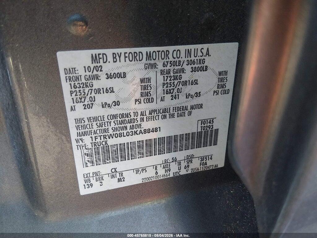 1FTRW08L03KA88481 2003 FORD F-150 photo no. 9