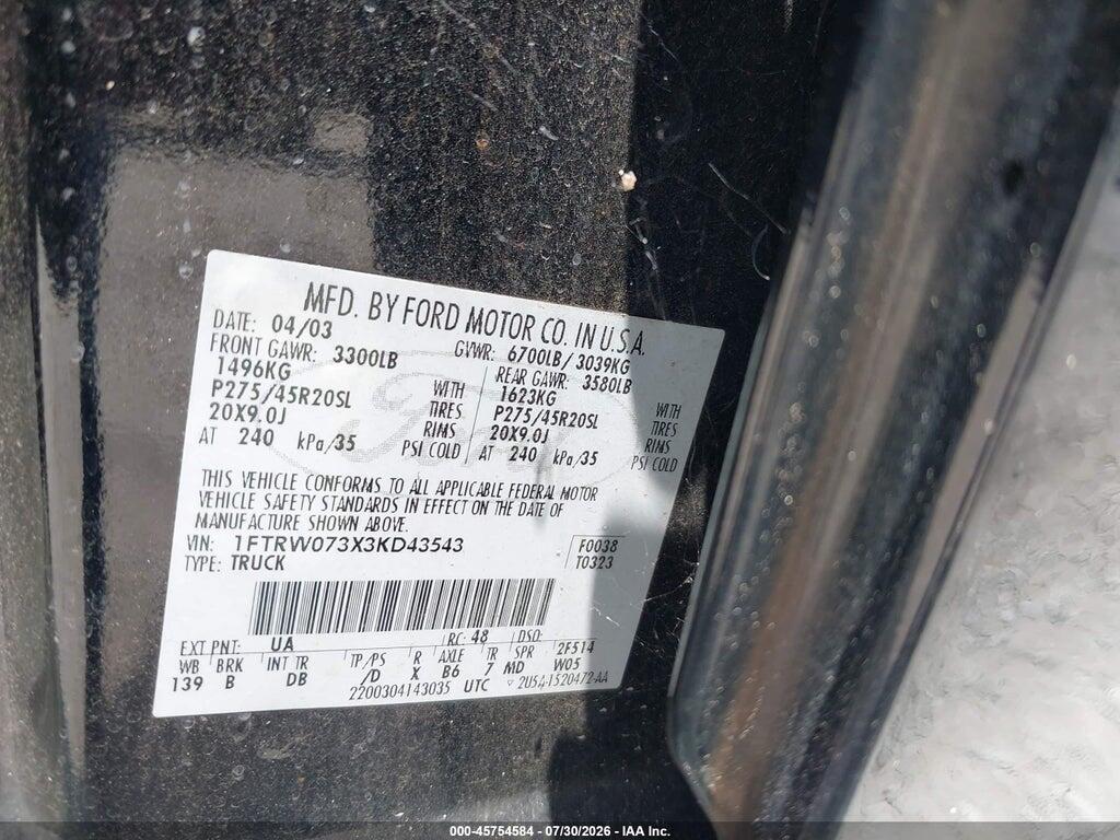 1FTRW073X3KD43543 2003 FORD F-150 photo no. 9