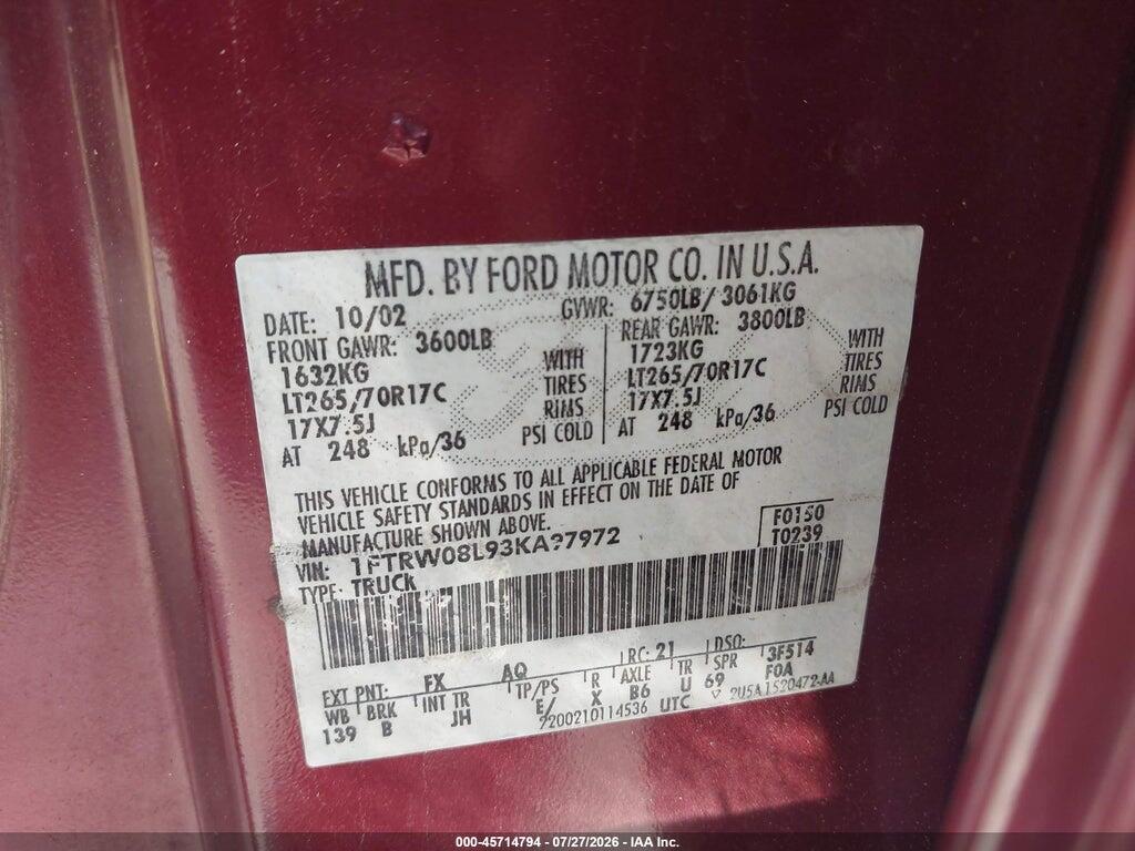1FTRW08L93KA97972 2003 FORD F-150 photo no. 9
