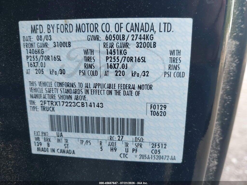 2FTRX17223CB14143 2003 FORD F-150 photo no. 9
