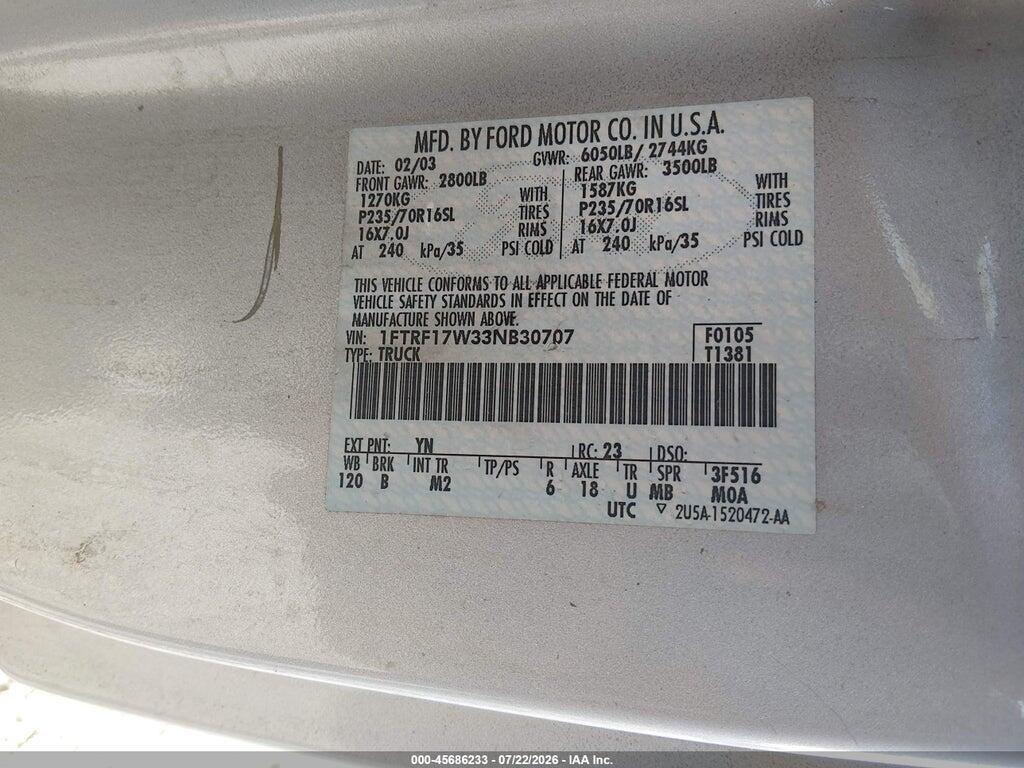 1FTRF17W33NB30707 2003 FORD F-150 photo no. 9