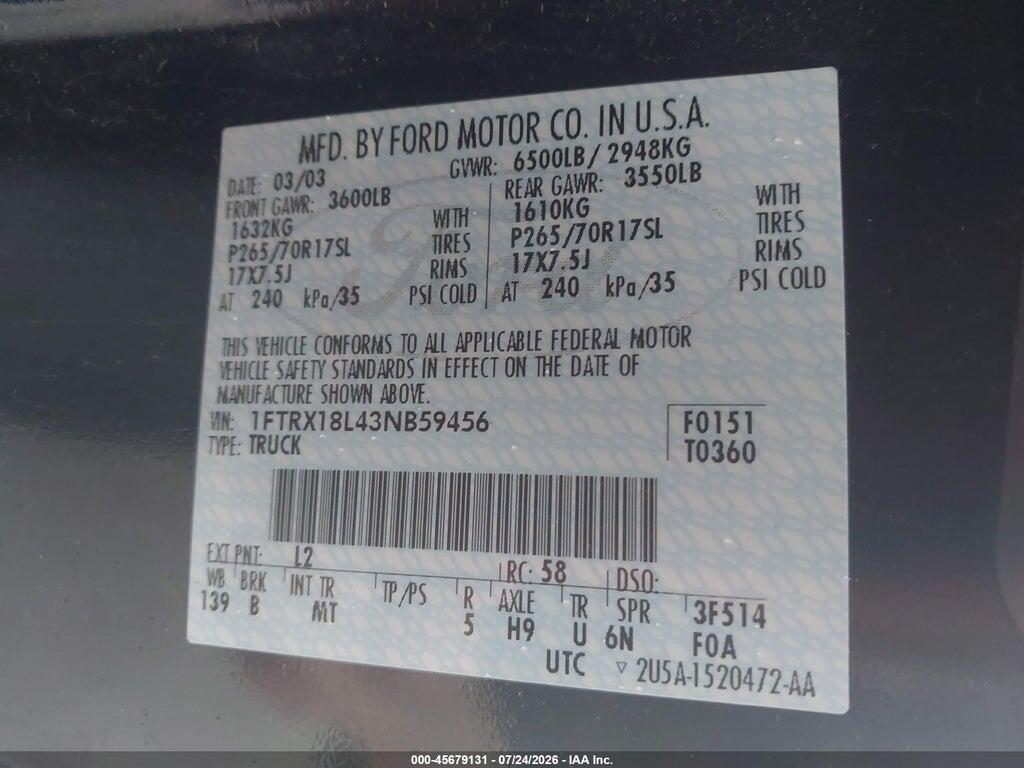 1FTRX18L43NB59456 2003 FORD F-150 photo no. 9