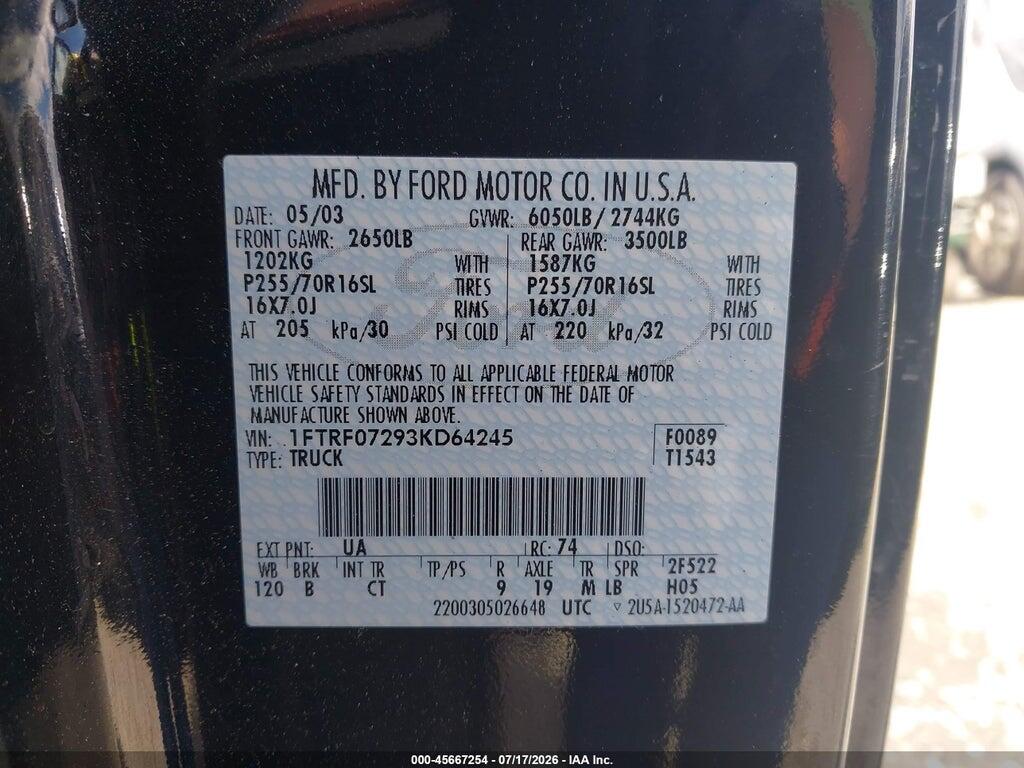 1FTRF07293KD64245 2003 FORD F-150 photo no. 9