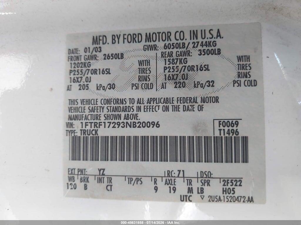 1FTRF17293NB20096 2003 FORD F-150 photo no. 9