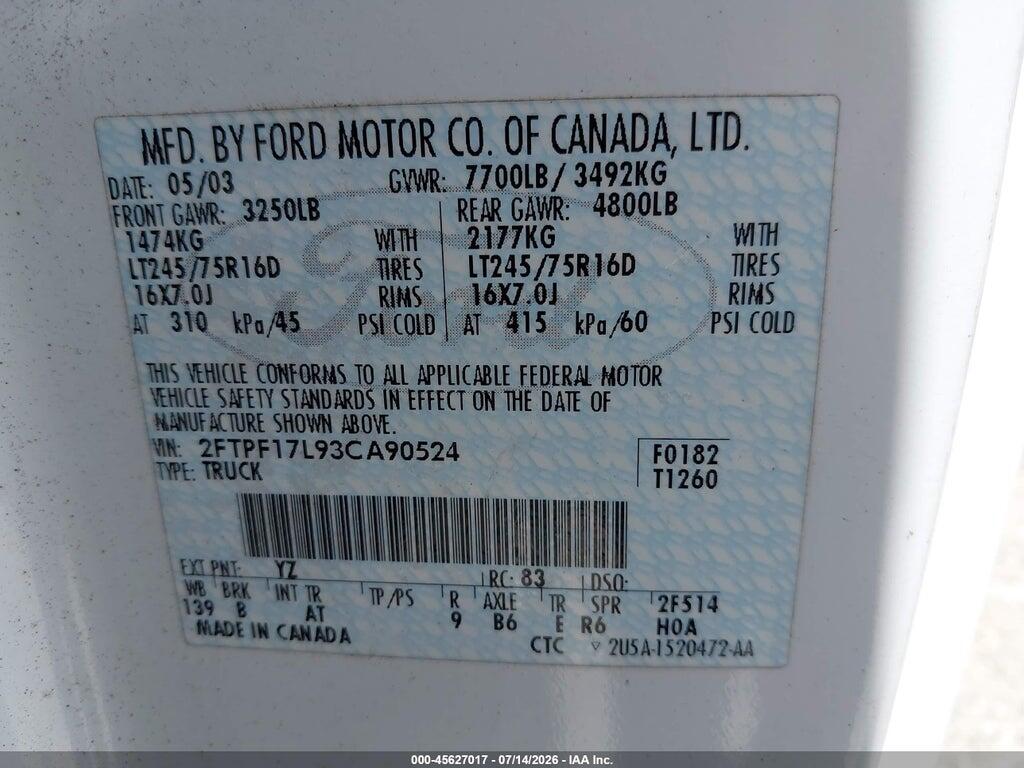 2FTPF17L93CA90524 2003 FORD F-150 photo no. 9
