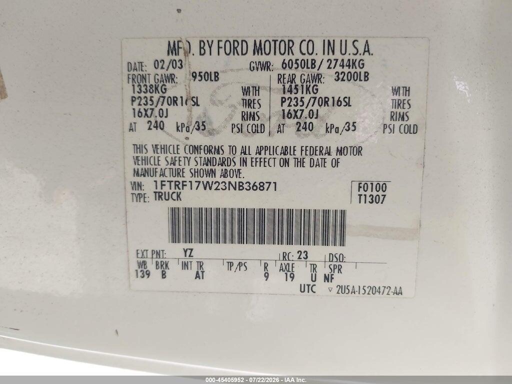 1FTRF17W23NB36871 2003 FORD F-150 photo no. 9