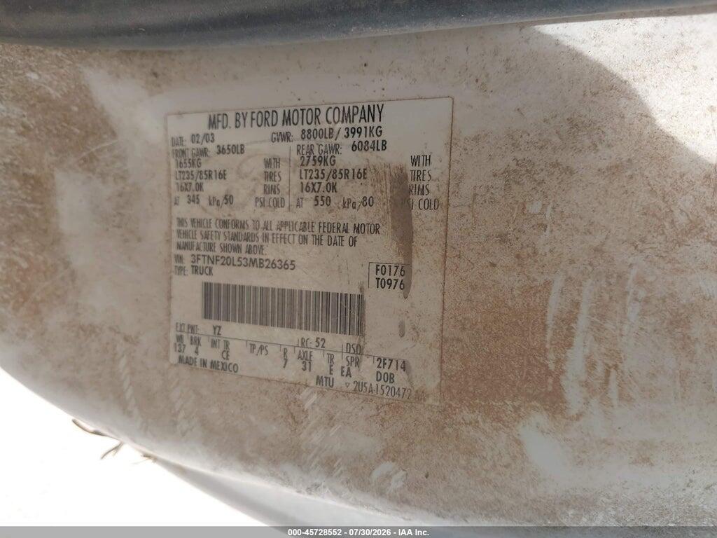 3FTNF20L53MB26365 2003 FORD F-250 photo no. 9