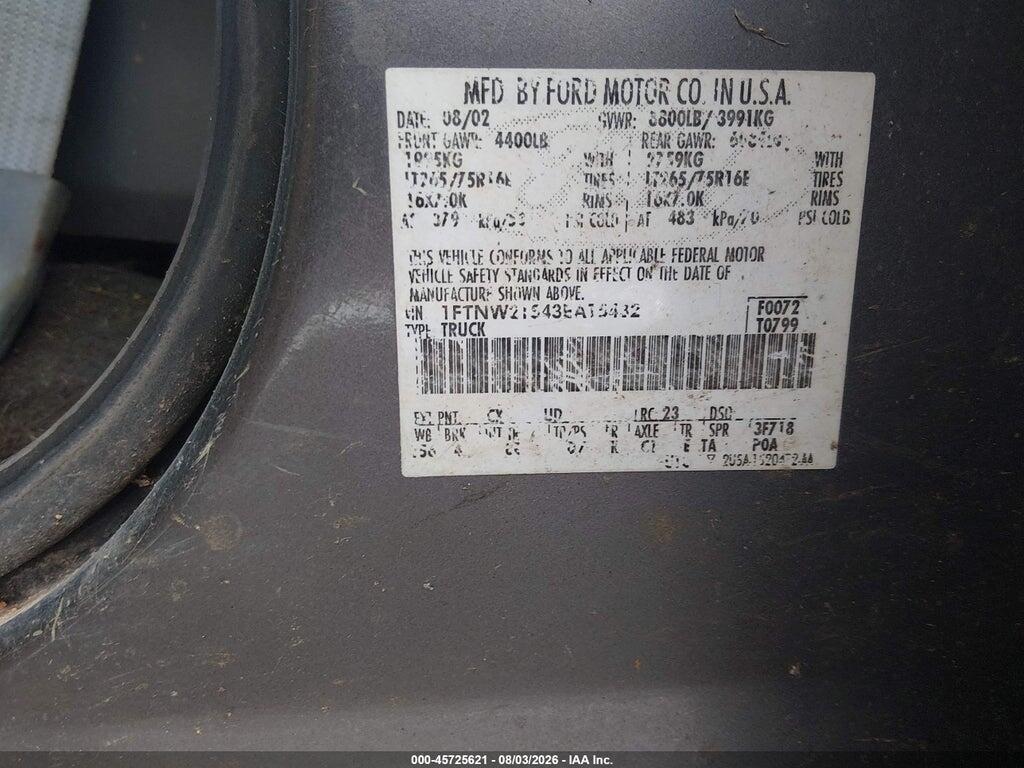 1FTNW21S43EA15432 2003 FORD F-250 photo no. 9