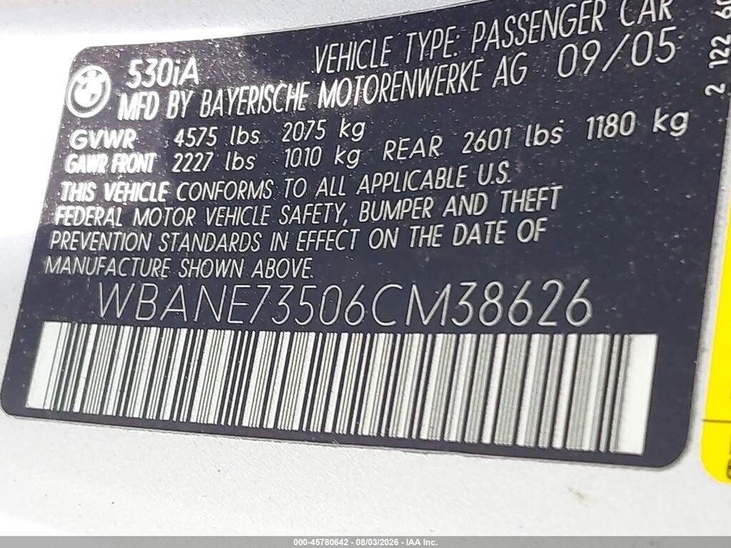 WBANE73506CM38626 2006 BMW 530I photo no. 9
