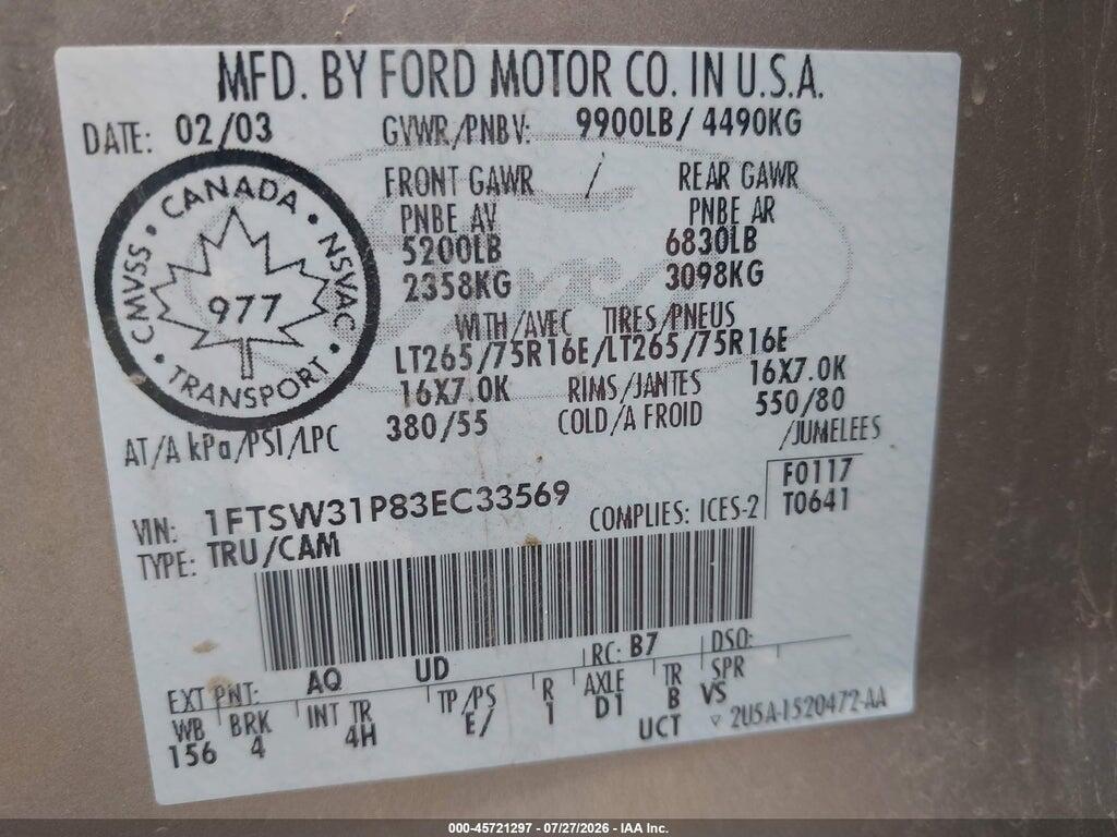 1FTSW31P83EC33569 2003 FORD F-350 photo no. 9