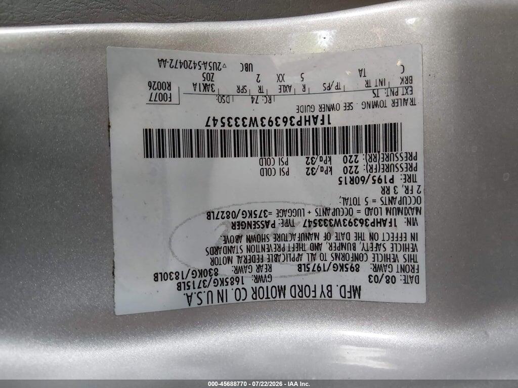 1FAHP36393W333547 2003 FORD FOCUS photo no. 9