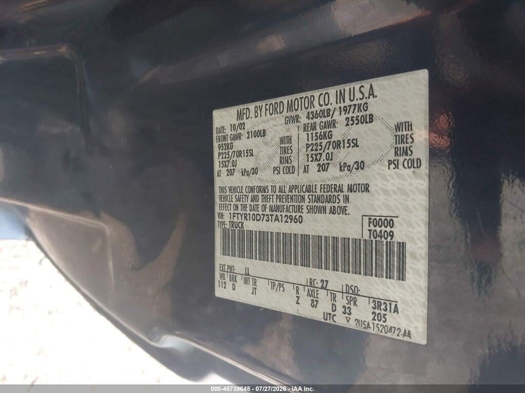 1FTYR10D73TA12960 2003 FORD RANGER photo no. 9