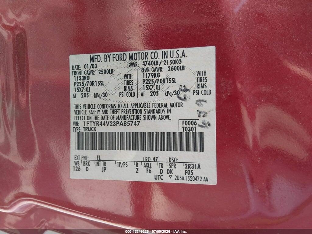 1FTYR44V23PA85747 2003 FORD RANGER photo no. 9
