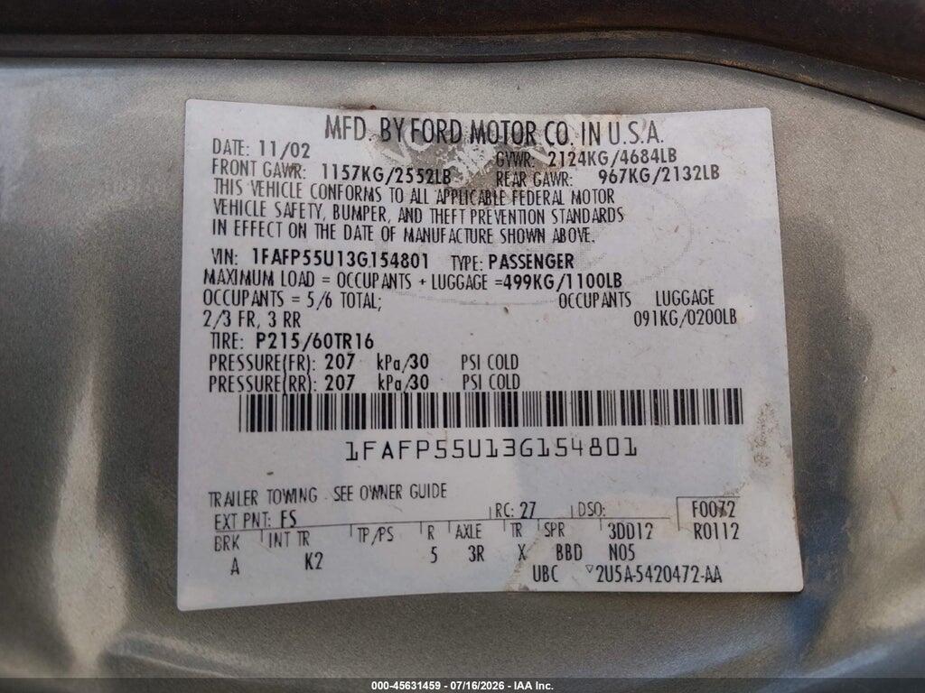 1FAFP55U13G154801 2003 FORD TAURUS photo no. 9