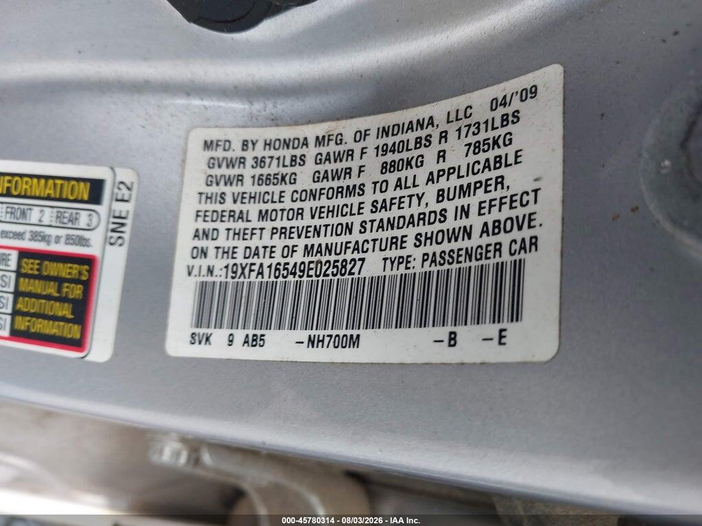 19XFA16549E025827 2009 HONDA CIVIC photo no. 9