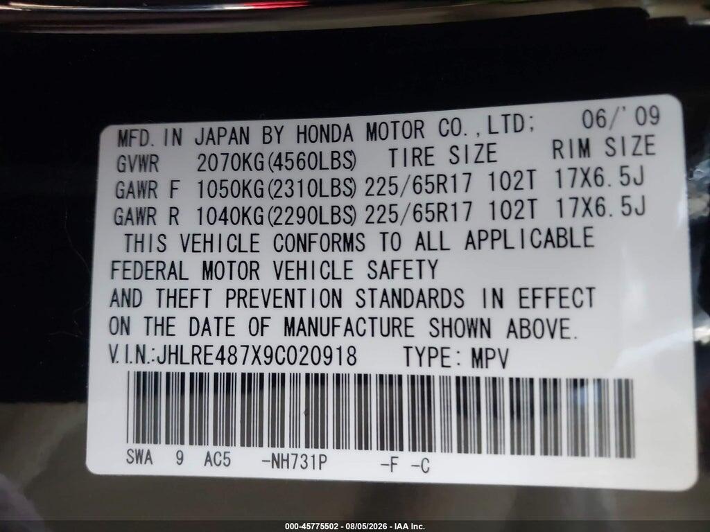 JHLRE487X9C020918 2009 HONDA CR-V photo no. 9