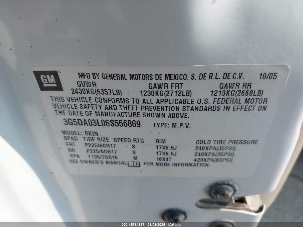 3G5DA03L06S556869 2006 BUICK RENDEZVOUS photo no. 9