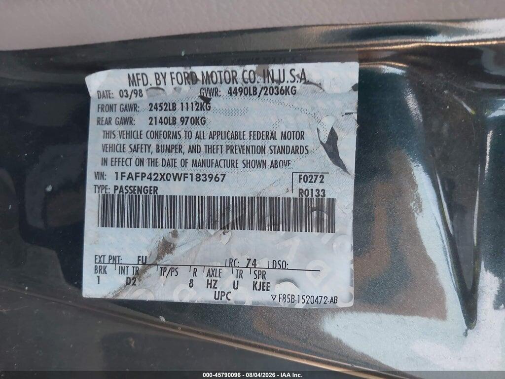 1FAFP42X0WF183967 1998 FORD MUSTANG photo no. 9