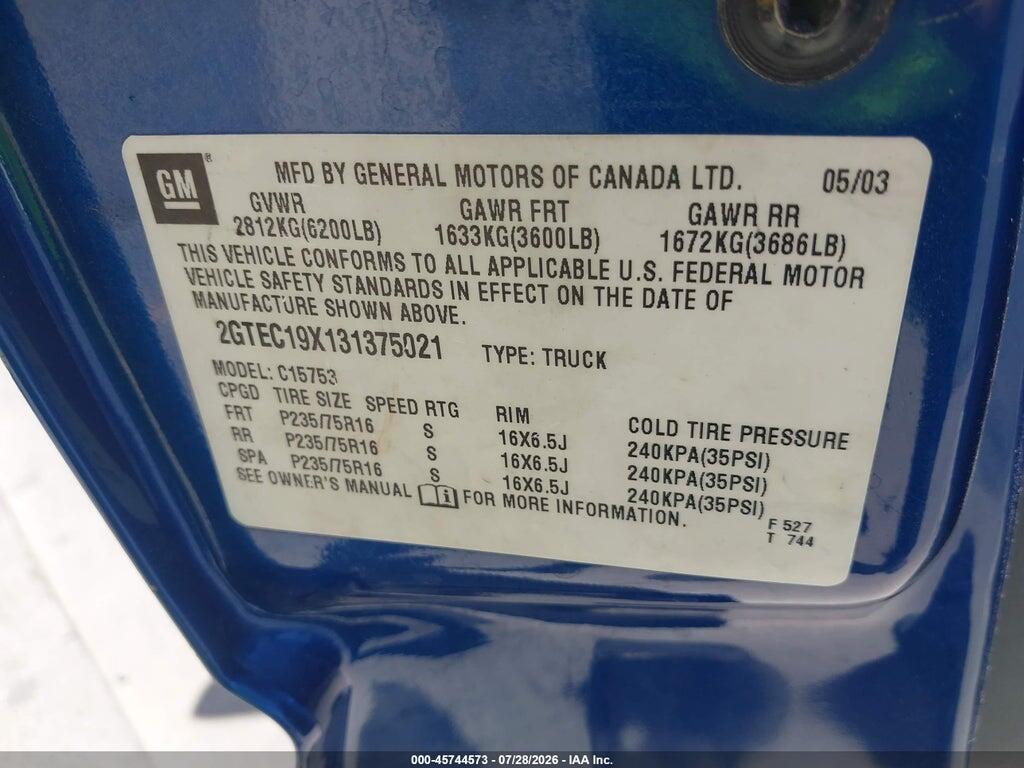 2GTEC19X131375021 2003 GMC SIERRA 1500 photo no. 9