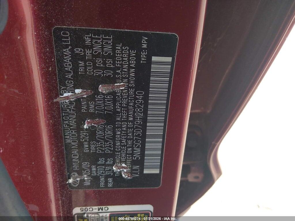 5NMSG73D79H282940 2009 HYUNDAI SANTA FE photo no. 9