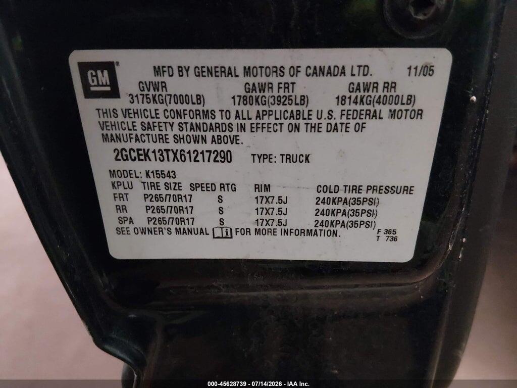 2GCEK13TX61217290 2006 CHEVROLET SILVERADO 1500 photo no. 9