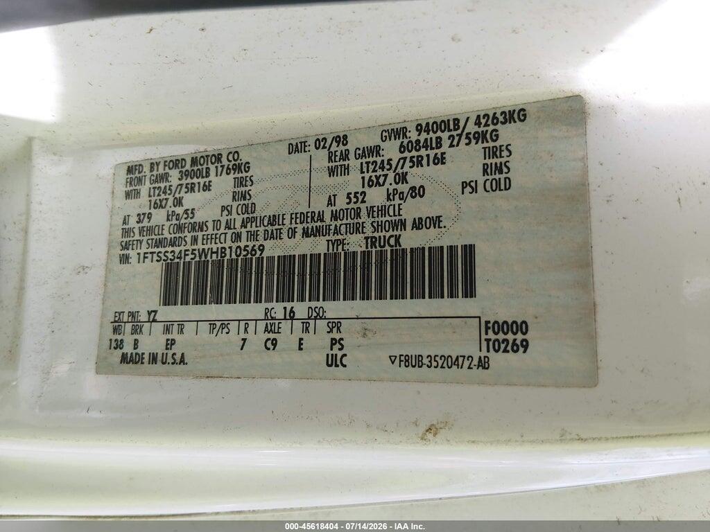 1FTSS34F5WHB10569 1998 FORD E-350 photo no. 9