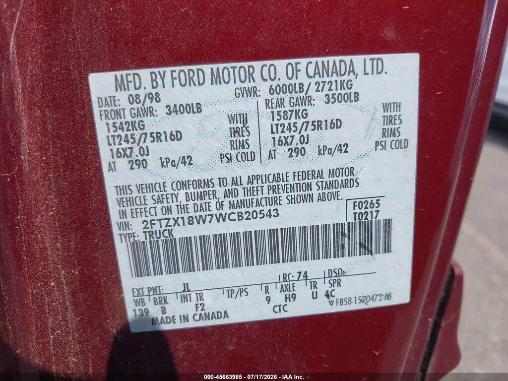 2FTZX18W7WCB20543 1998 FORD F-150 photo no. 9