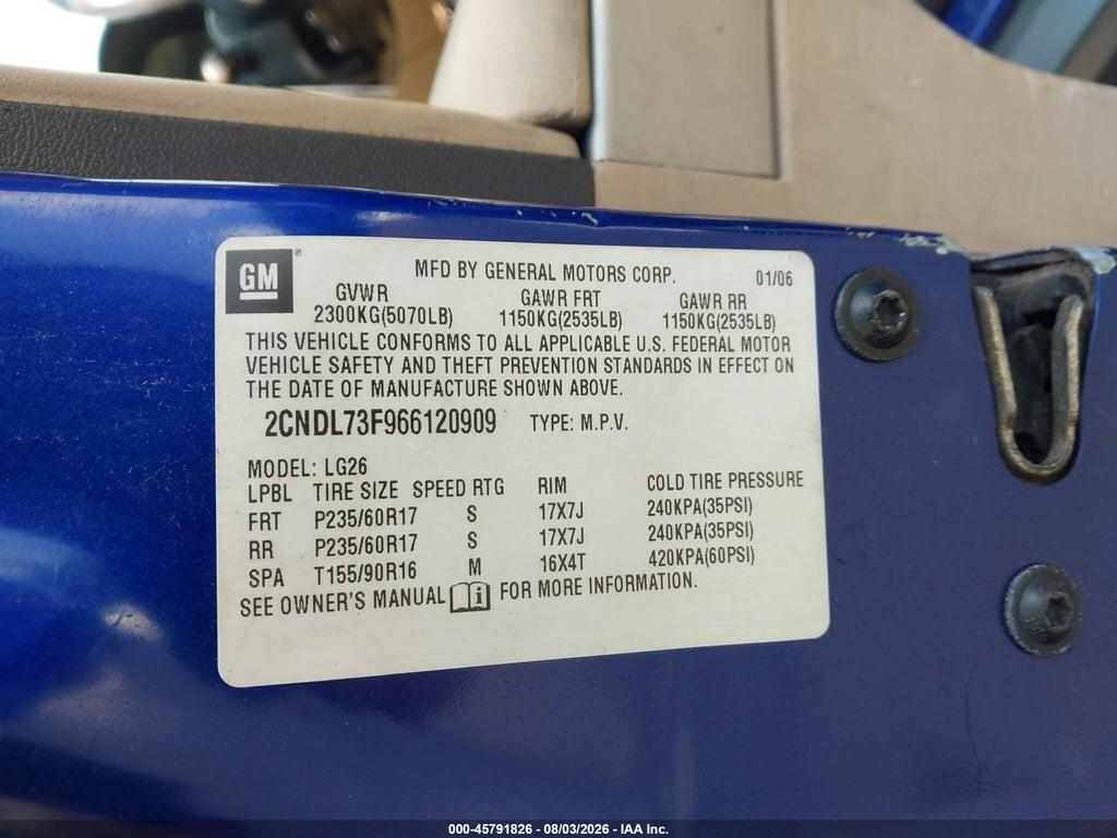 2CNDL73F966120909 2006 CHEVROLET EQUINOX photo no. 9