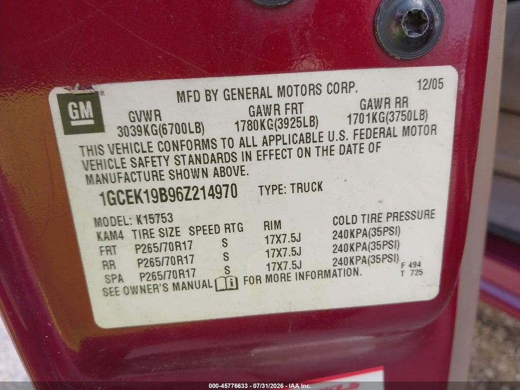 1GCEK19B96Z214970 2006 CHEVROLET SILVERADO 1500 photo no. 9